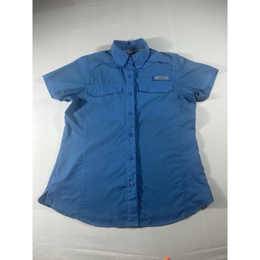 NEW HABIT Mens Small Button Down Short Sleeve Fishing Camp Shirt Blue Breathable